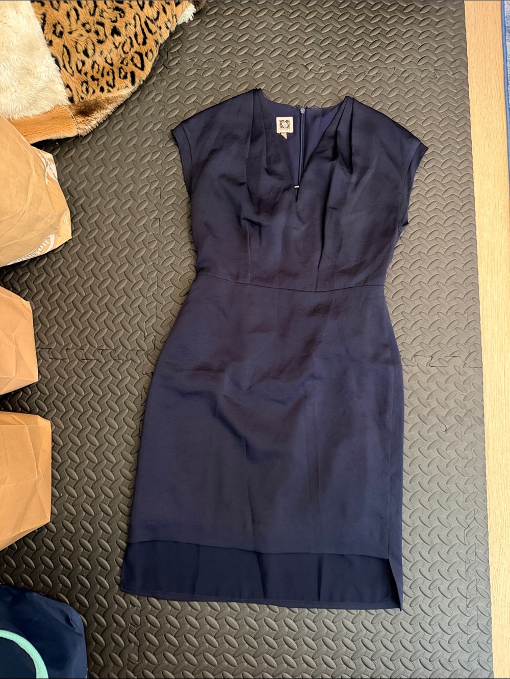 Anne Klein Navy Cap-Sleeve Midi Sheath Dress